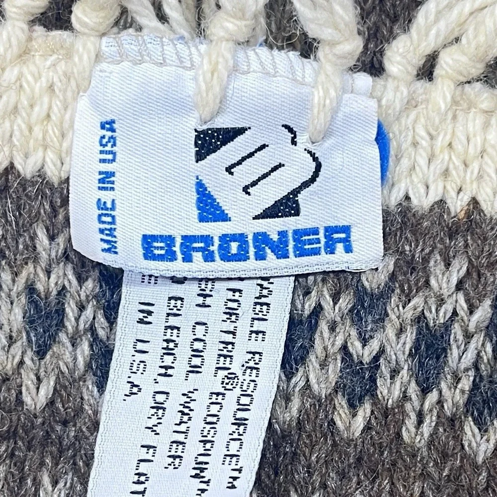 Broner Wool Blend Double Knit Scarf 58x8 Fair Isle Fringe Cozy USA Made